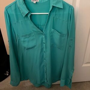 Express Blue 3/4 Sleeve Button Down Shirt